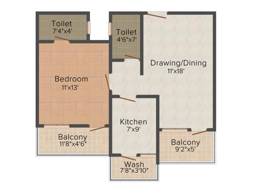 Rai Homes Universal Pink City Phase 2 1BHK+1T (835 sq ft)