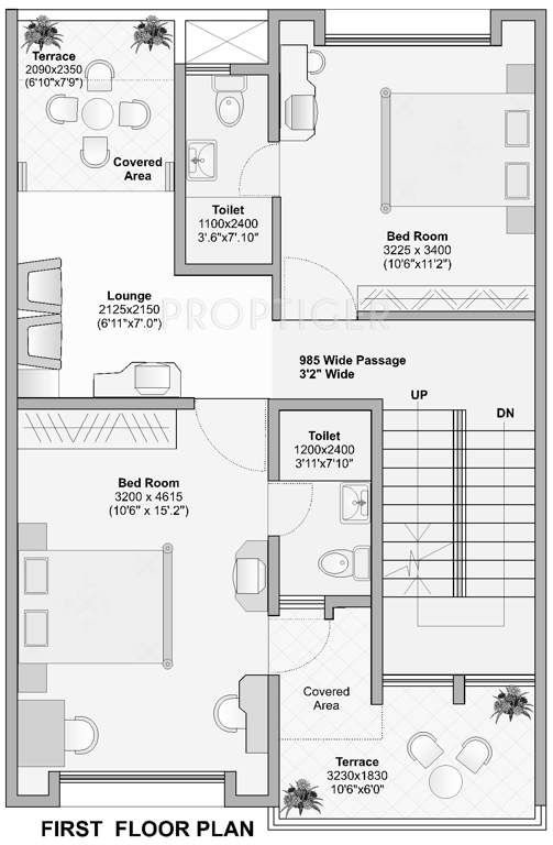 Nagpal Meadows Uptown Row Houses Floor Plan (3BHK+3T (1,460 sq ft) 1460 sq ft)