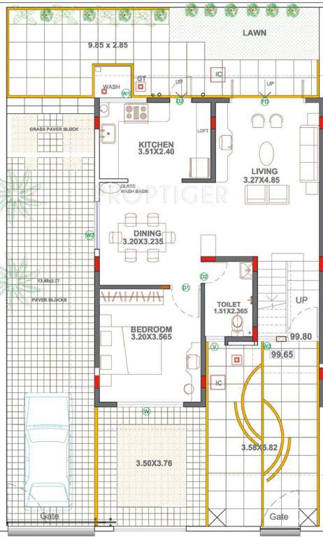Nagpal Meadows Uptown Row Houses Floor Plan (3BHK+3T (1,775 sq ft) 1775 sq ft)