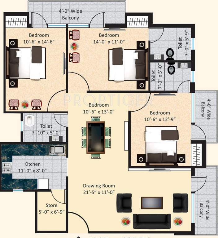 Agrawal Sagar Lakeview Home Apartment (3BHK+3T (1,802 sq ft) 1802 sq ft)