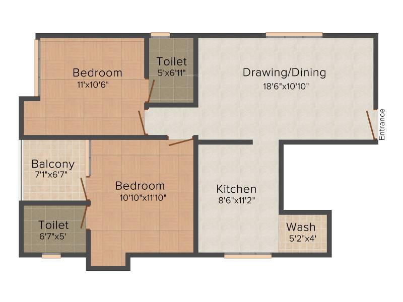 Jewel Crest View (2BHK+2T (975 sq ft) 975 sq ft)