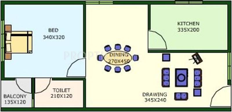 Jewel White Field Floor Plan (1BHK+1T (595 sq ft) 595 sq ft)
