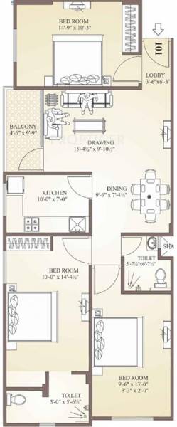 Balaji Dham Ambuj Global Floor Plan (3BHK+2T (1,225 sq ft) 1225 sq ft)