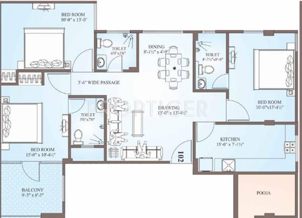 Balaji Dham Ambuj Global Floor Plan (3BHK+3T (1,450 sq ft) 1450 sq ft)