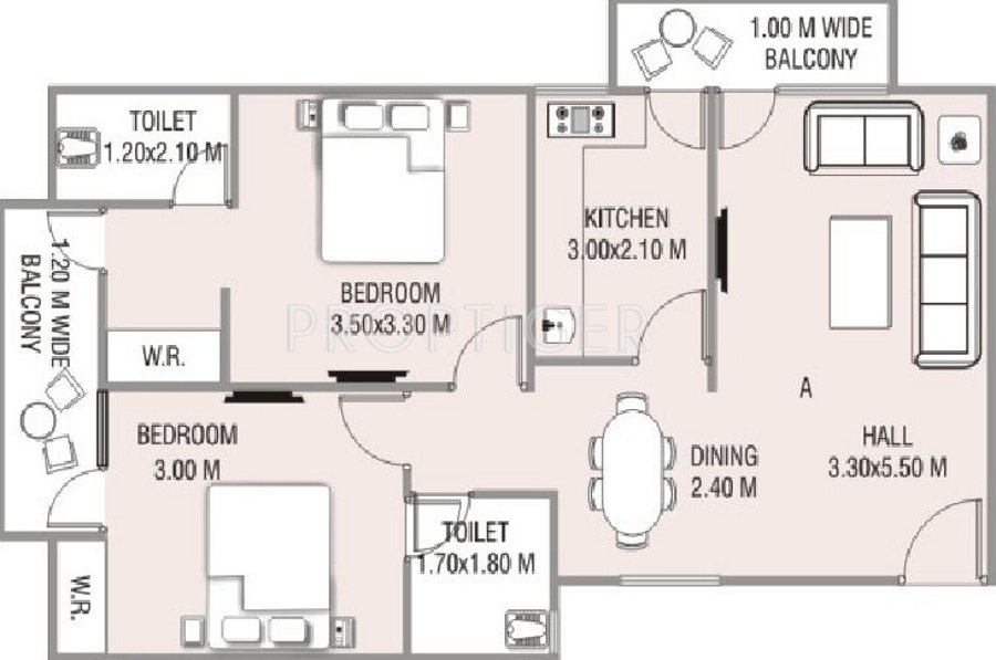 Vidhan Eleena (2BHK+2T (1,119 sq ft) 1119 sq ft)