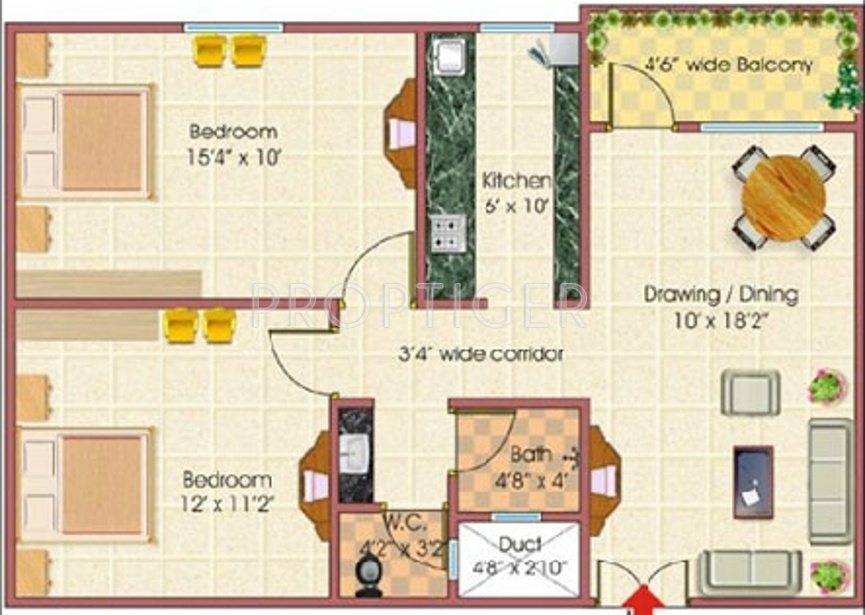 Floor Plan (2BHK+1T (735 sq ft) 735 sq ft) Rai Homes Universal Royal Park City Apartment Floor Plan (2BHK+1T (735 sq ft) 735 sq ft)