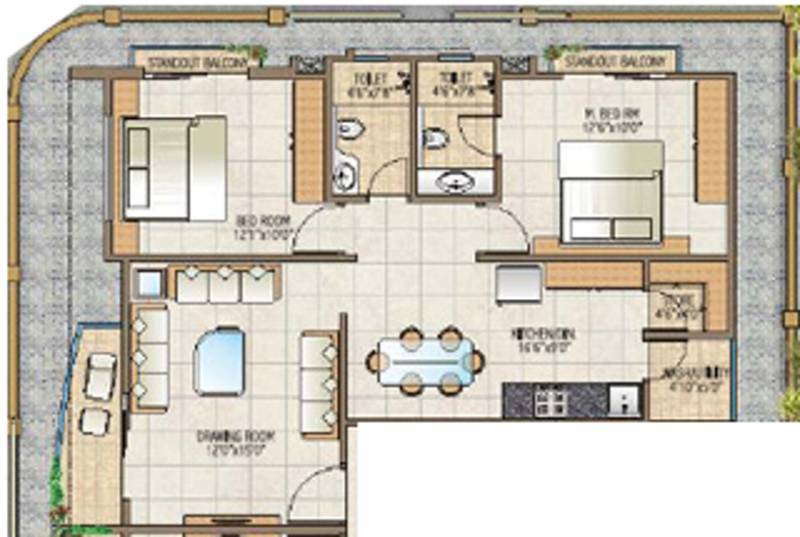 SB Patel Infrastructure Eshanya Residency Floor Plan (2BHK+2T)
