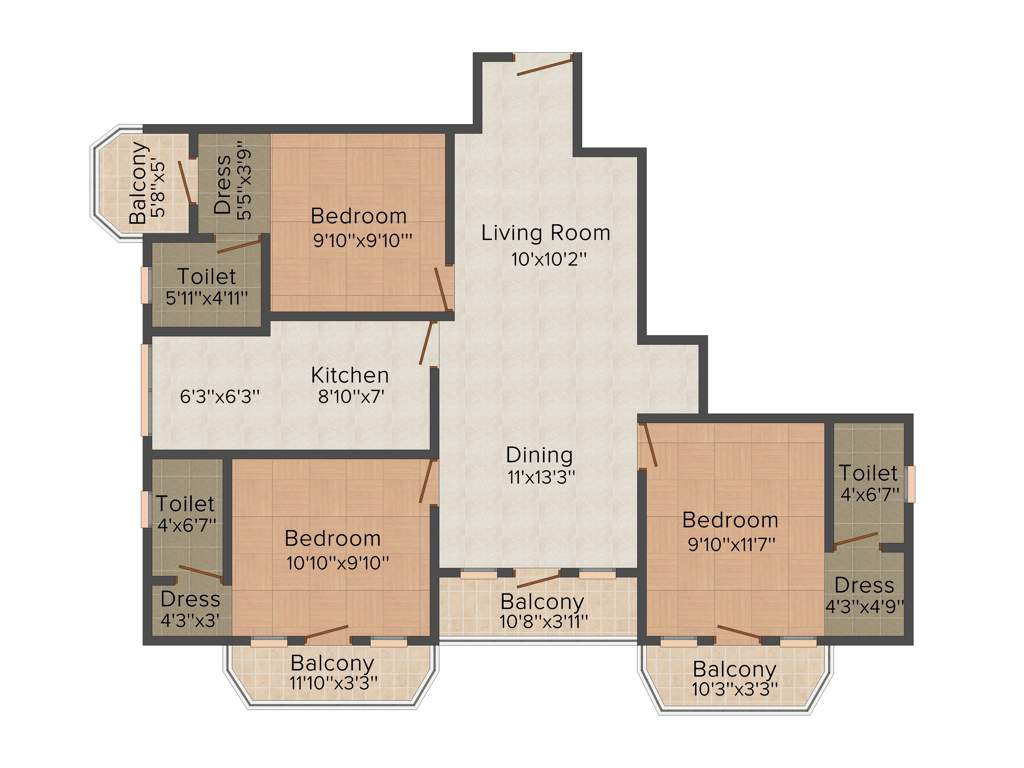 AC Candlewood (3BHK+3T (1,423 sq ft) 1423 sq ft)