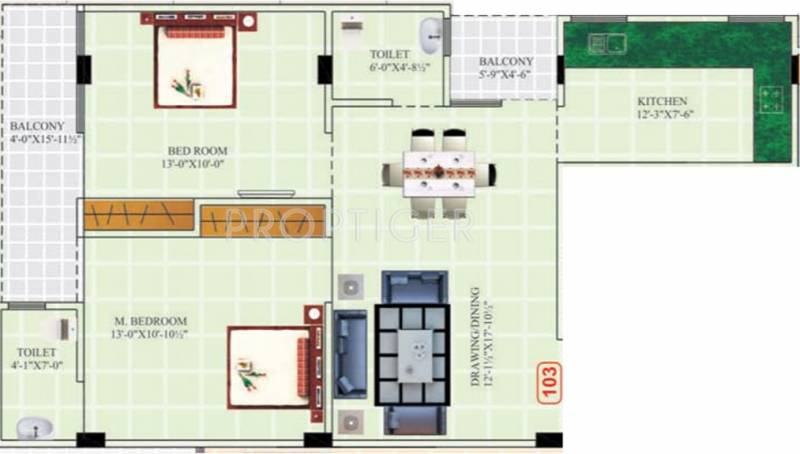 Balaji Dham Panchsheel Residency Floor Plan (2BHK+2T (1,025 sq ft) 1025 sq ft)