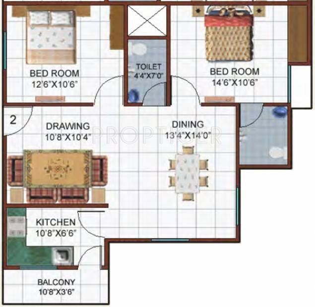 Amaltas Group Avenue Floor Plan (2BHK+2T (994 sq ft) 994 sq ft)