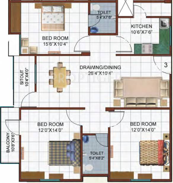 Amaltas Group Avenue Floor Plan (3BHK+2T (1,360 sq ft) 1360 sq ft)