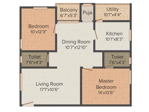 Mega Green Avenues (2BHK+2T (1,220 sq ft) + Pooja Room 1220 sq ft)