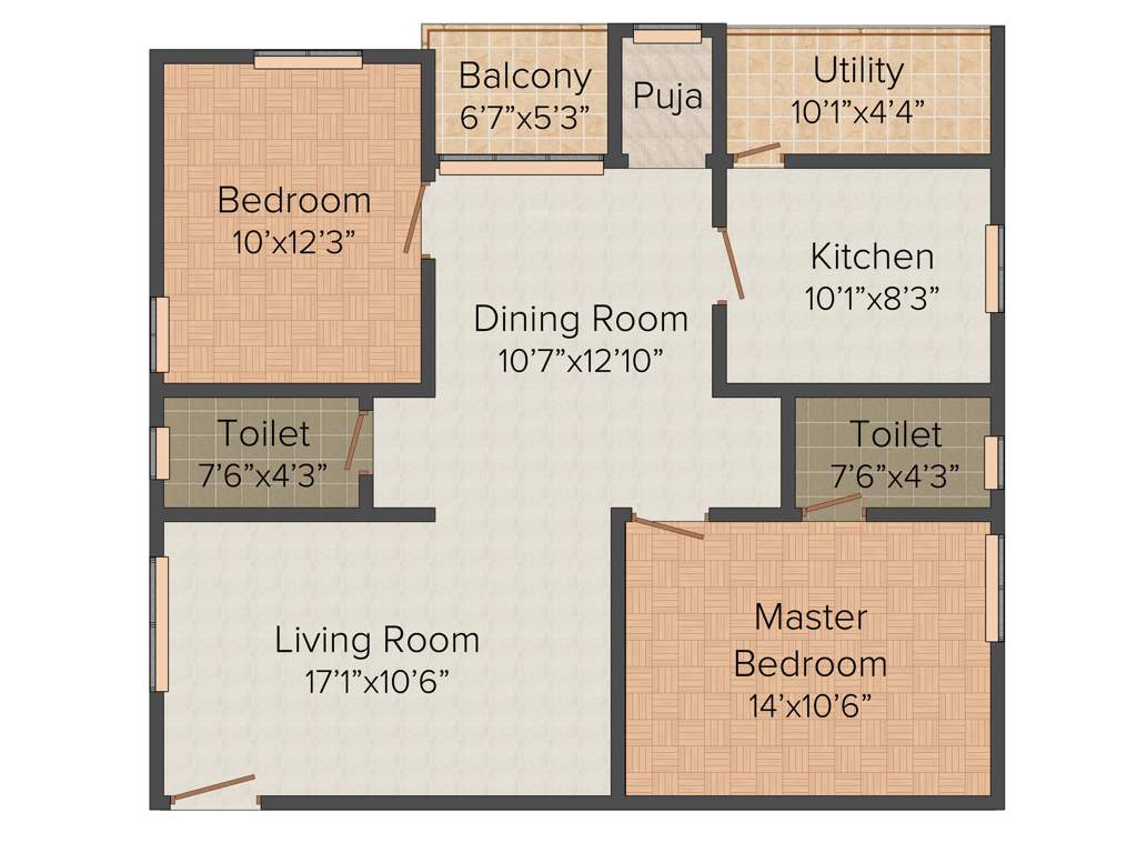 Mega Green Avenues (2BHK+2T (1,220 sq ft) + Pooja Room 1220 sq ft)