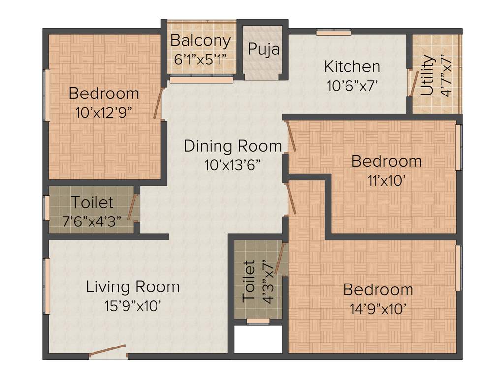 Mega Green Avenues (3BHK+2T (1,360 sq ft) + Pooja Room 1360 sq ft)