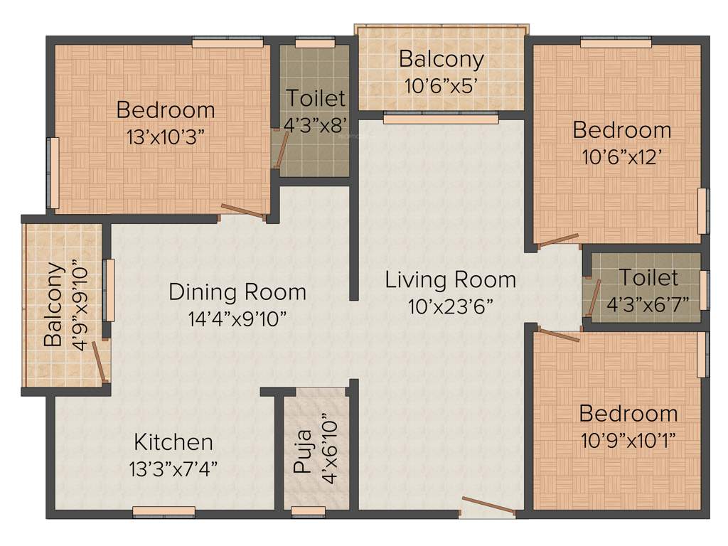Mega Green Avenues (3BHK+2T (1,485 sq ft) + Pooja Room 1485 sq ft)
