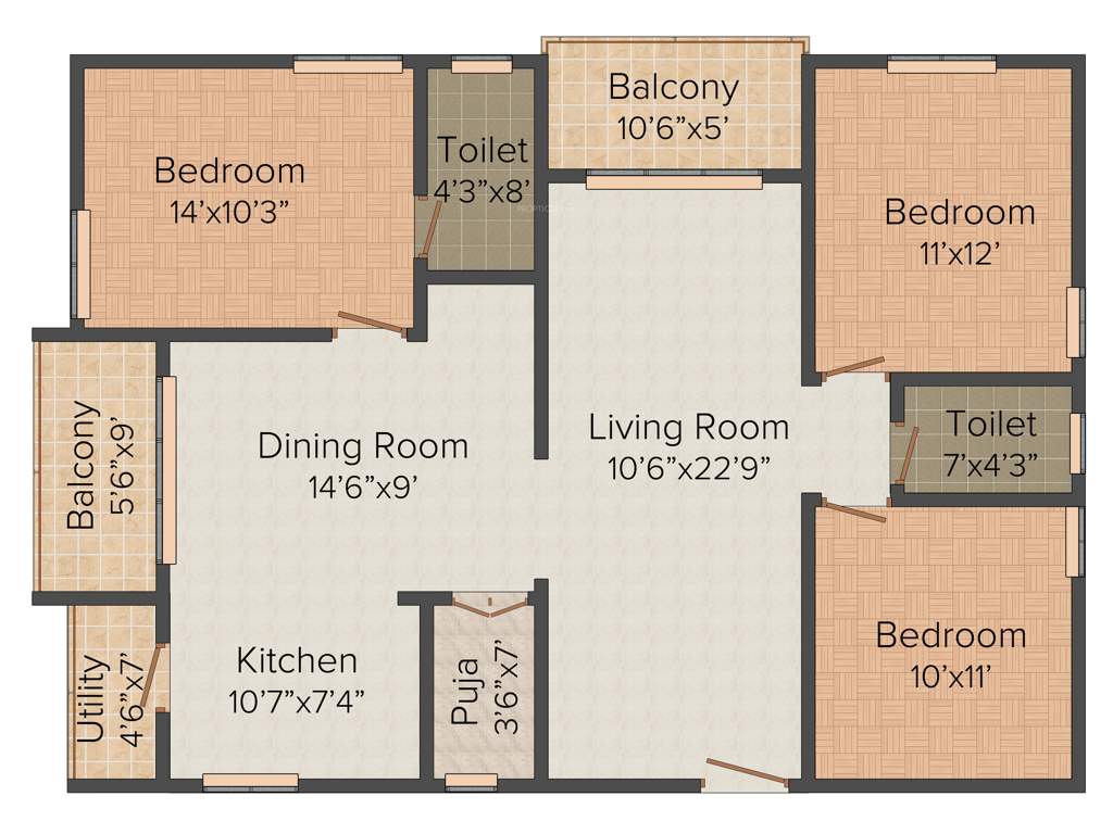 Mega Green Avenues (3BHK+2T (1,520 sq ft) + Pooja Room 1520 sq ft)