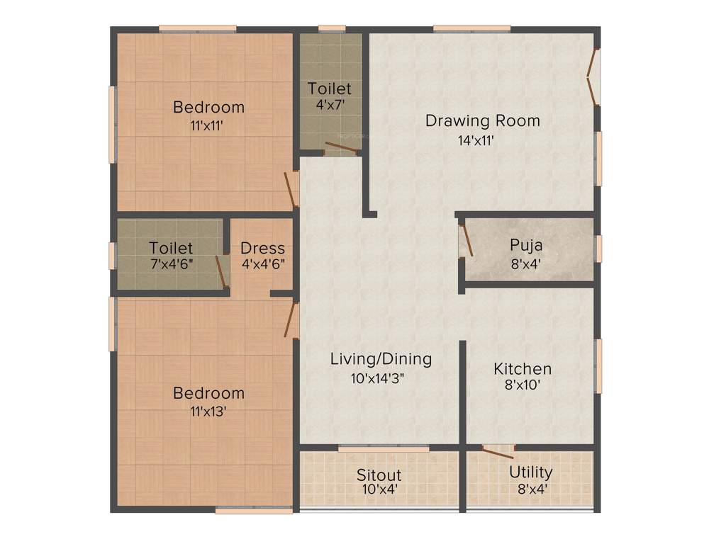 Siva TRR Classic Towers (2BHK+2T (1,200 sq ft) + Pooja Room 1200 sq ft)