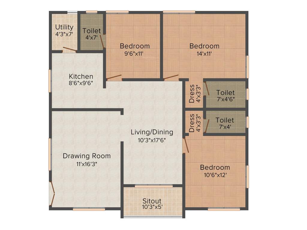Siva TRR Classic Towers (3BHK+3T (1,600 sq ft) 1600 sq ft)
