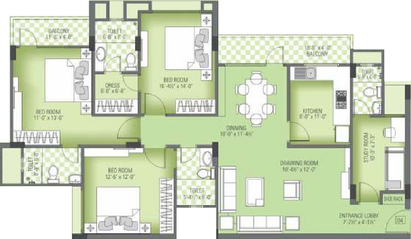 Joy Royal Greens 2 (3BHK+3T (1,880 sq ft) + Study Room 1880 sq ft)