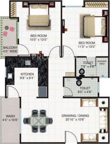 Crystal H Builders Singapore City (2BHK+2T (1,107 sq ft) 1107 sq ft)