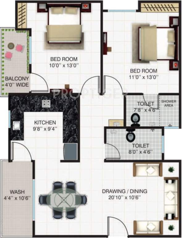 Crystal H Builders Singapore City (2BHK+2T (1,107 sq ft) 1107 sq ft)