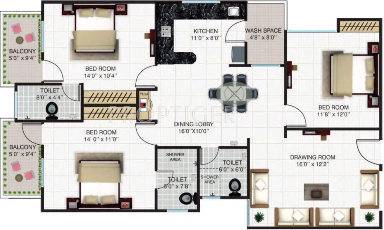Crystal H Builders Singapore City (3BHK+3T (1,608 sq ft) 1608 sq ft)