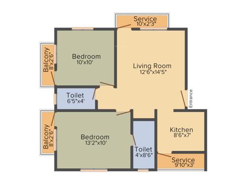 SRS Apple Flats (2BHK+2T (892 sq ft) 892 sq ft)