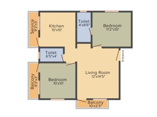 SRS Apple Flats (2BHK+2T (906 sq ft) 906 sq ft)