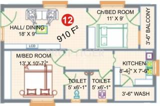 Balakrishna Towers (2BHK+2T (910 sq ft) 910 sq ft)