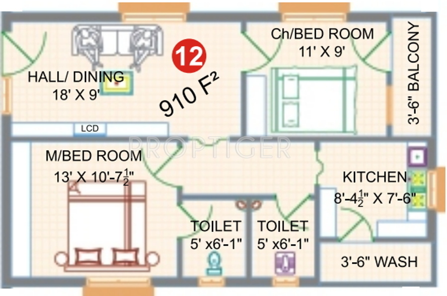 Balakrishna Towers (2BHK+2T (910 sq ft) 910 sq ft)