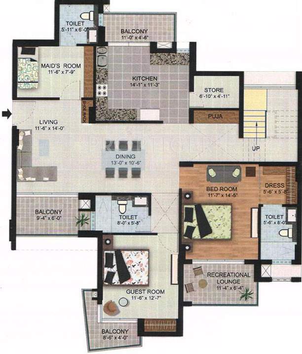 Assotech The Cosmopolis Lower Level Penthouse Plan (4BHK+5T (3,650 sq ft) + Servant Room 3650 sq ft)