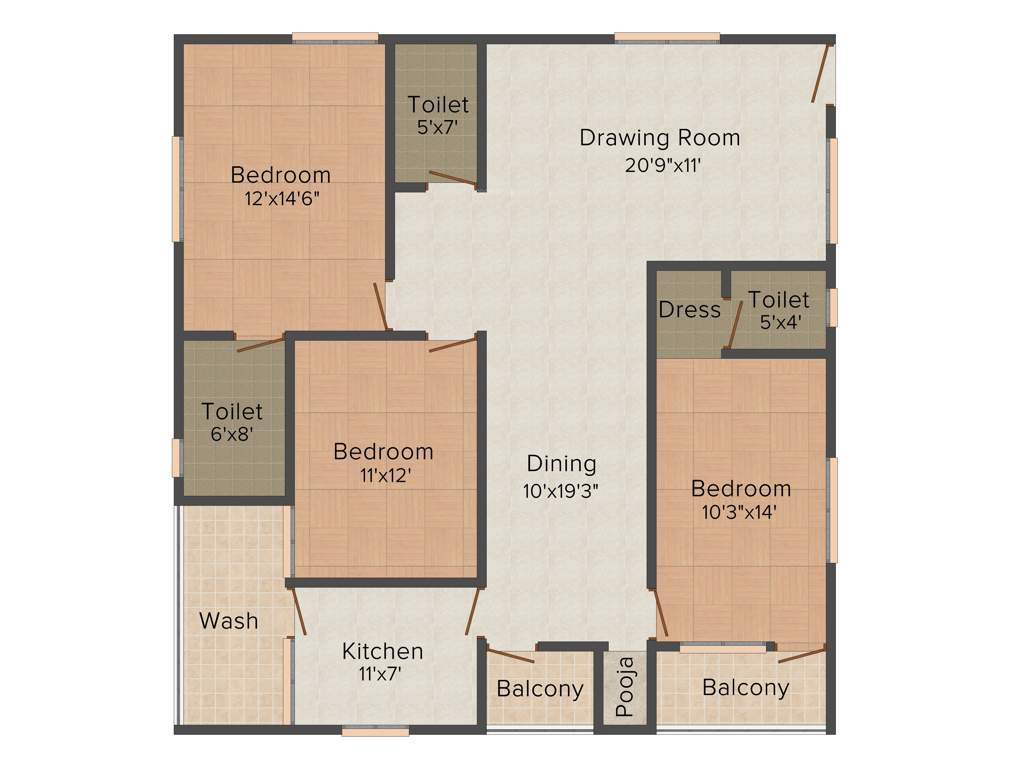 Shree Sai Vasavi Central Court (3BHK+3T (1,645 sq ft) + Pooja Room 1645 sq ft)