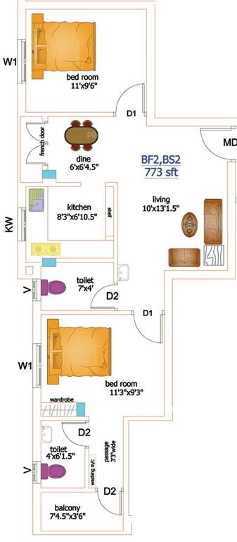 U and V Builders Nandavanam (2BHK+2T (773 sq ft) 773 sq ft)