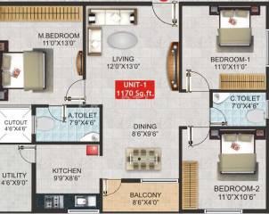 SN Blossoms (3BHK+2T (1,170 sq ft) 1170 sq ft) SN Blossoms (3BHK+2T (1,170 sq ft) 1170 sq ft)