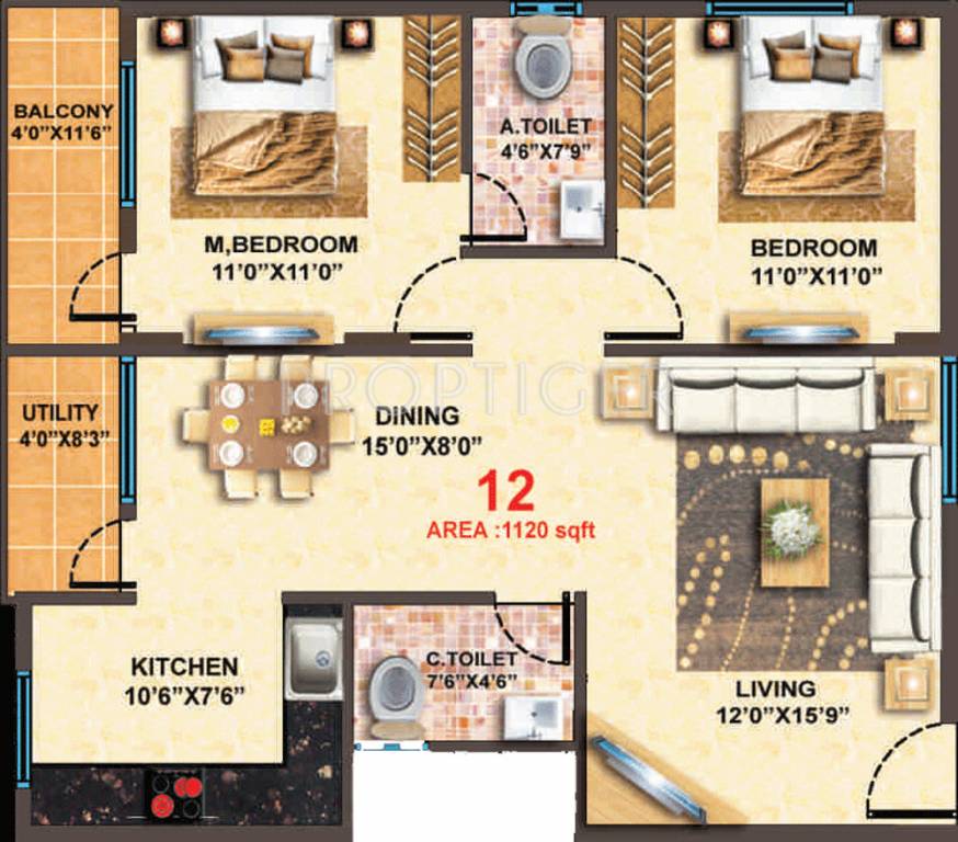 MBR Scapple (2BHK+2T (1,120 sq ft) 1120 sq ft)
