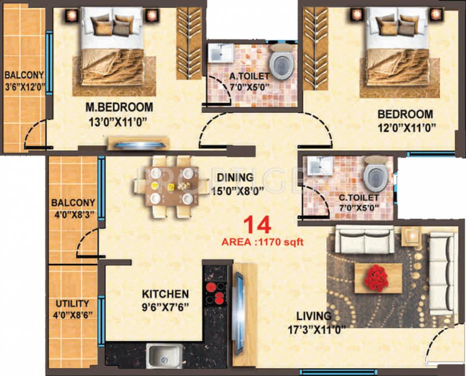 MBR Scapple (2BHK+2T (1,170 sq ft) 1170 sq ft)