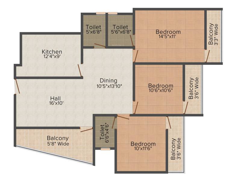 Bhandary Solitaire (3BHK+3T (1,460 sq ft) 1460 sq ft)