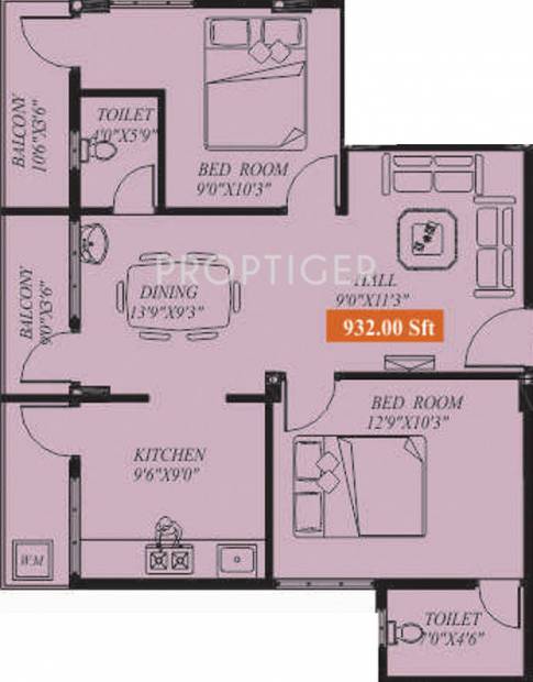 S4 Sky (2BHK+2T (932 sq ft) 932 sq ft)