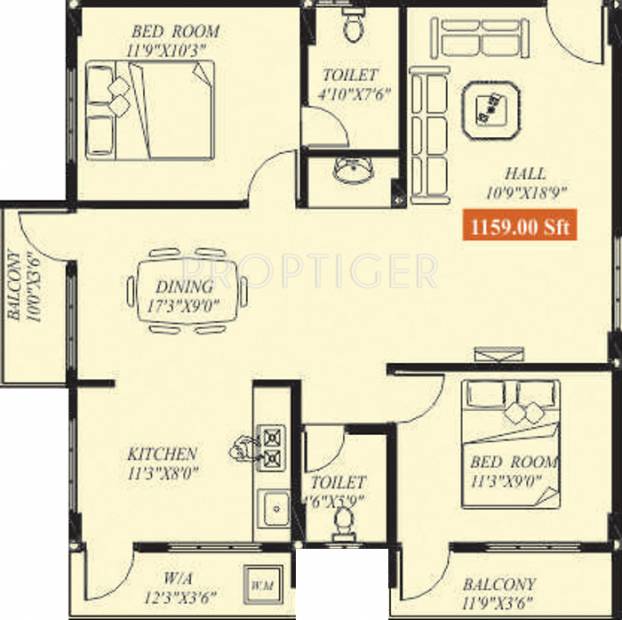 S4 Sky (2BHK+2T (1,159 sq ft) 1159 sq ft)