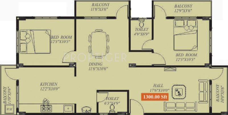 S4 Sky (2BHK+2T (1,300 sq ft) 1300 sq ft)