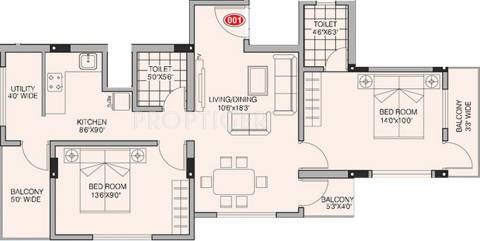 966 sq ft 2 BHK Floor Plan Image - Unimark Group Srijan Heritage Enclave  Available for sale 