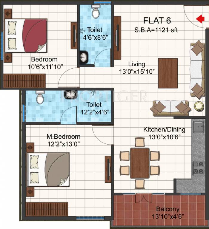 Kumari Elite (2BHK+2T (1,121 sq ft) 1121 sq ft) Kumari Elite (2BHK+2T (1,121 sq ft) 1121 sq ft)