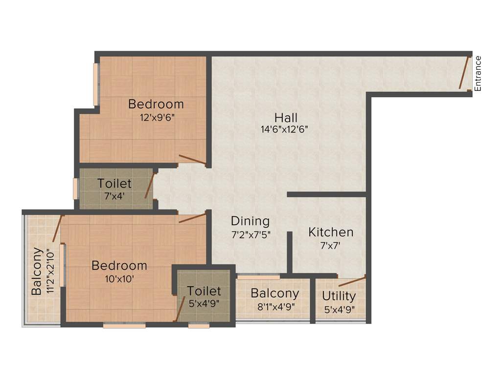 Brownstone Classic Coral (2BHK+2T (931 sq ft) 931 sq ft)