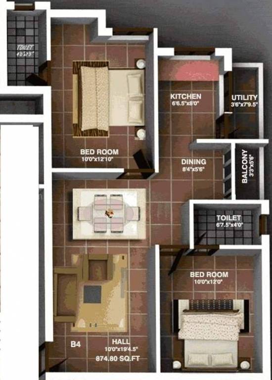 Brownstone Classic Coral (2BHK+2T (874 sq ft) 874 sq ft)