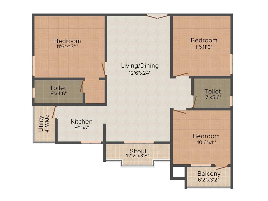 Sri Sai Tirumala Constructions Jewel Gardens (3BHK+2T (1,400 sq ft) 1400 sq ft)