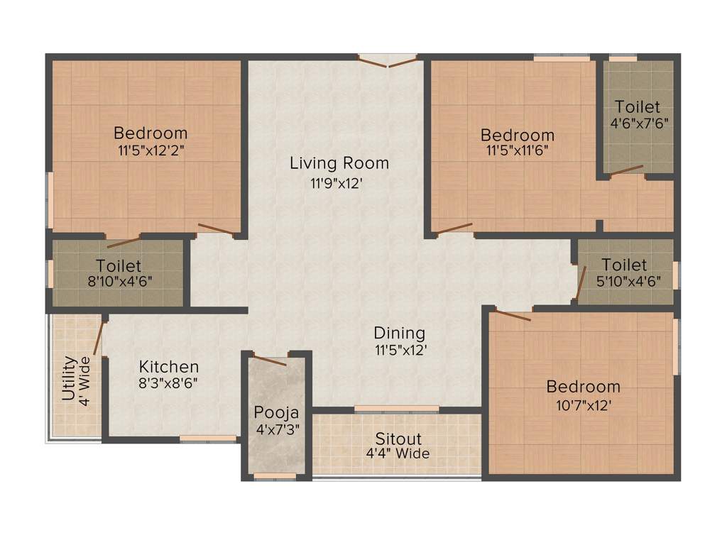 Sri Sai Tirumala Constructions Jewel Gardens (3BHK+2T (1,500 sq ft)   Pooja Room 1500 sq ft)