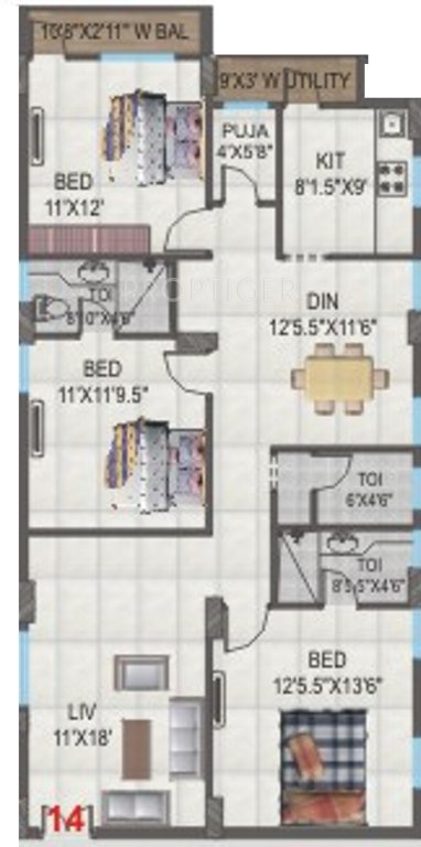 Sri Sai Tirumala Constructions Jewel Gardens (3BHK+3T (1,550 sq ft)   Pooja Room 1550 sq ft)