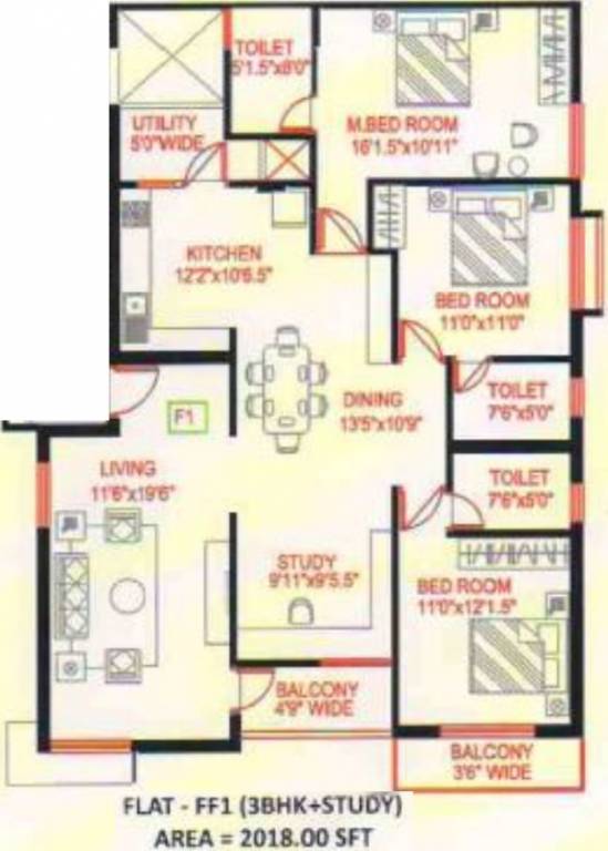 Mehta Engineers Rajeshwari Varasiddhi (3BHK+3T (2,018 sq ft)   Study Room 2018 sq ft)