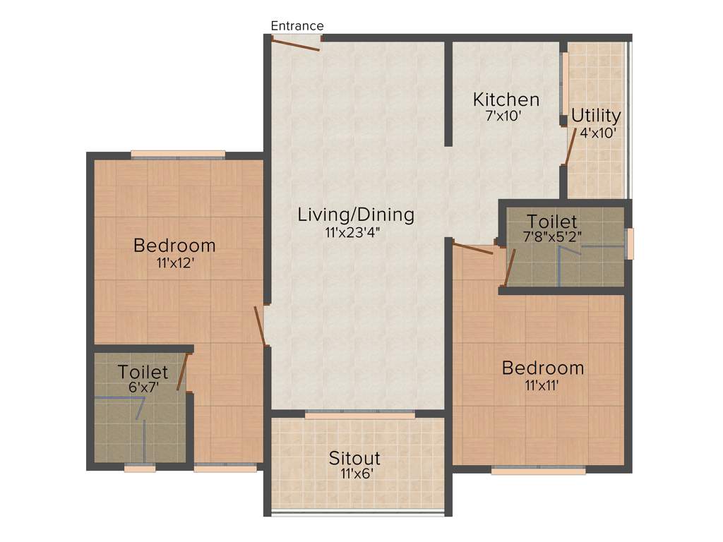 Radiant Elitaire (2BHK+2T (1,105 sq ft) 1105 sq ft)