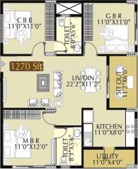 Radiant Elitaire (3BHK+2T (1,270 sq ft) 1270 sq ft)